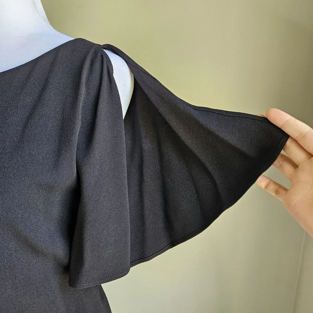 Theory Andzelika Rosina Boat-Neck Crepe Dress Womens 00 Flutter Sleeve Black NWT